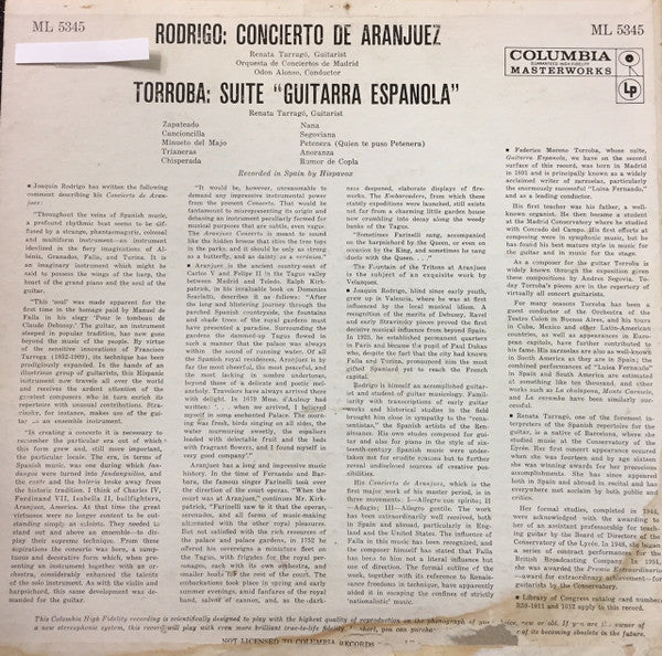 Joaquín Rodrigo - Renata Tarragó : Concierto De Aranjuez For Guitar And Orchestra (LP)