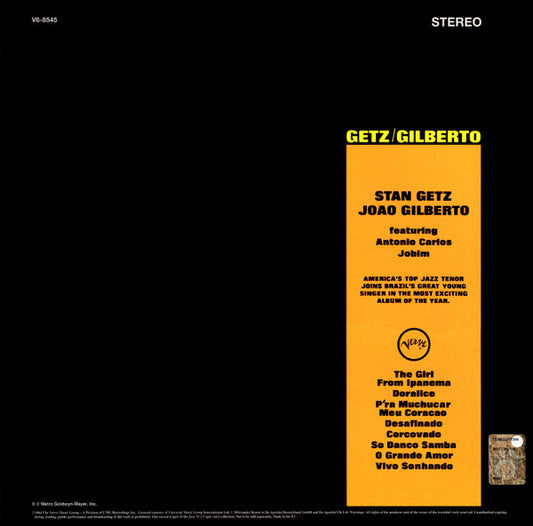 Stan Getz / João Gilberto Featuring Antonio Carlos Jobim : Getz / Gilberto (LP, Album, RE, 180)
