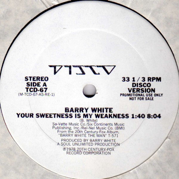 Barry White : Your Sweetness Is My Weakness (12", Promo)