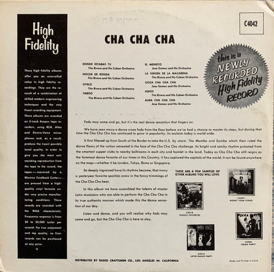 Tito Rivera And His Cuban Orchestra - Cha Cha Cha vinyl record, LP (Very Good Plus (VG+)) | Lulo Records