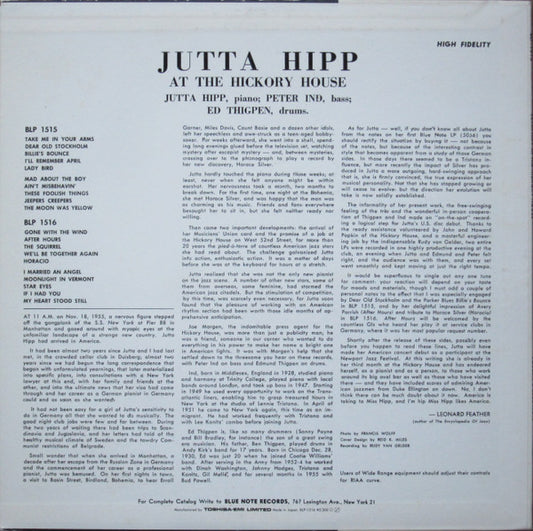 Jutta Hipp : At The Hickory House Volume 2 (LP, Album, Mono, RE)