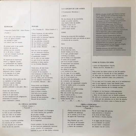 Claudio Fabbri (2) : Musica Ecuatoriana Para El Universo Vol. 2 (LP, Album)