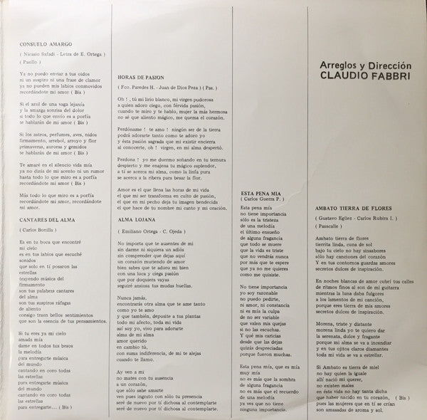 Claudio Fabbri (2) : Musica Ecuatoriana Para El Universo Vol. 2 (LP, Album)