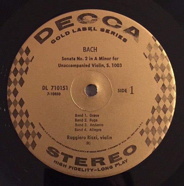 Ruggiero Ricci Plays Johann Sebastian Bach : Sonatas And Partitas For Unaccompanied Violin (Sonata No. 2 In A Minor / Partita No. 2 In D Minor) Album 2 (LP, Album)