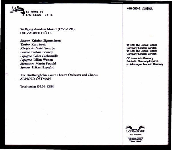 Wolfgang Amadeus Mozart - Barbara Bonney · Sumi Jo · Kurt Streit · Gilles Cachemaille · Chorus And Orchestra Of The Drottningholm Court Theatre · Arnold Östman : Die Zauberflöte (2xCD + Box)