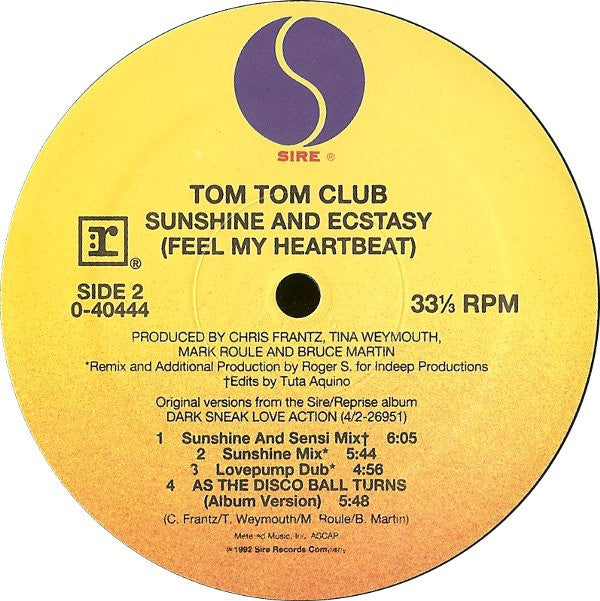 Tom Tom Club : Sunshine And Ecstasy (12", Maxi)