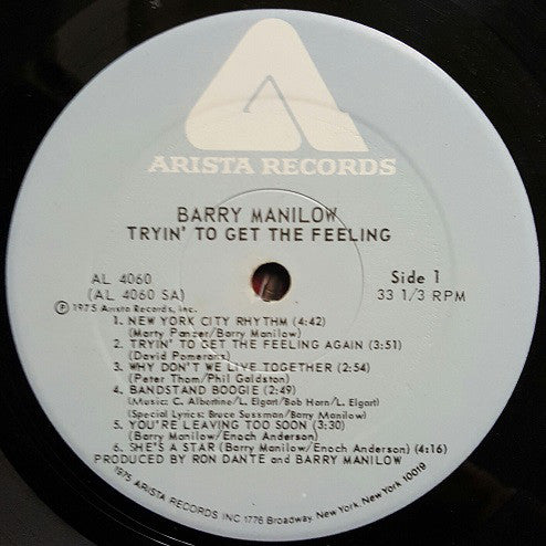 Barry Manilow : Tryin' To Get The Feeling (LP, Album, PRC)