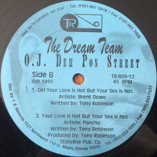 Brent Dowe, Pancho - O.J. Deh Pon Street / Girl Your Love Is Hot But Your Sex Is Not vinyl record, 12" (Very Good Plus (VG+)) | Lulo Records