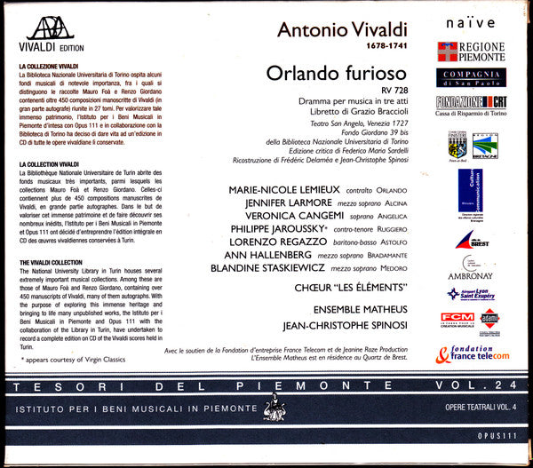 Antonio Vivaldi - Marie-Nicole Lemieux, Jennifer Larmore, Veronica Cangemi, Philippe Jaroussky, Lorenzo Regazzo, Ann Hallenberg, Blandine Staskiewicz, Ensemble Matheus, Jean-Christophe Spinosi : Orlando Furioso (3xCD, Album + Box, Sli)
