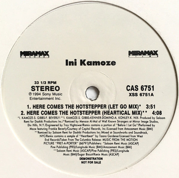 Ini Kamoze : Here Comes The Hotstepper (12", Promo)