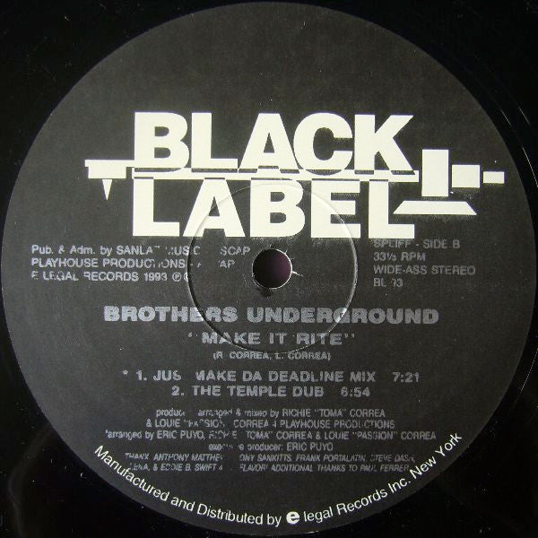 Brothers Underground : Tribal Prayer / Make It Rite (12")