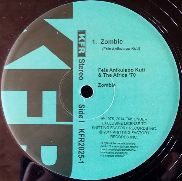 Fẹla* And Afrika 70* : Zombie (LP, Album, RE)