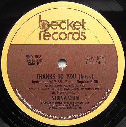 Sinnamon - Thanks To You vinyl record, 12" (Very Good Plus (VG+)) | Lulo Records