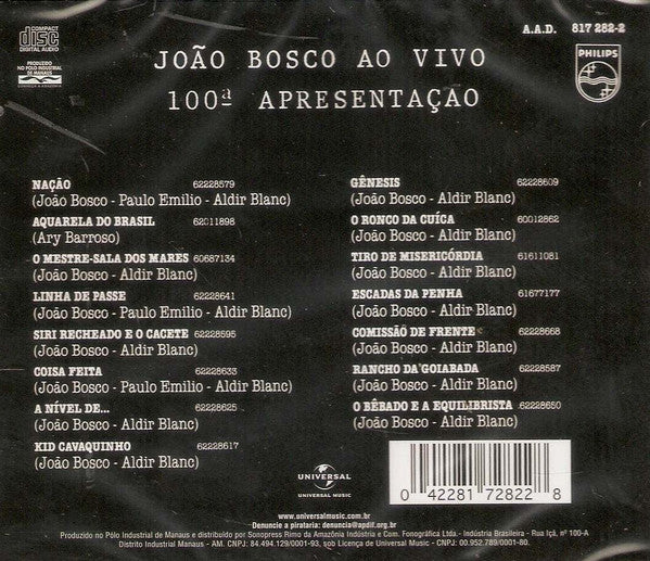 João Bosco : Ao Vivo - 100ª Apresentação (CD, Album, RE, RP, AE)
