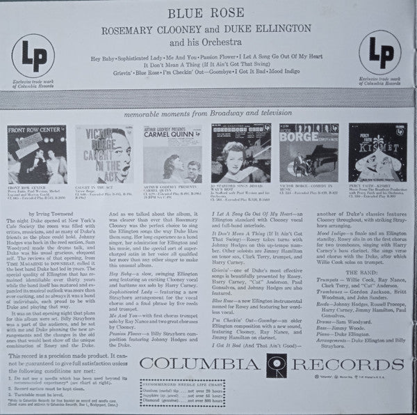 Rosemary Clooney And Duke Ellington And His Orchestra : Blue Rose (CD, Album, RE)