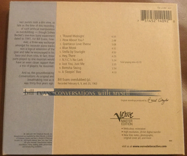 Bill Evans : Conversations With Myself (CD, Album, RE, RM, Dig)