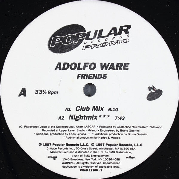 Adolfo Ware : Friends (12", Maxi, Promo)