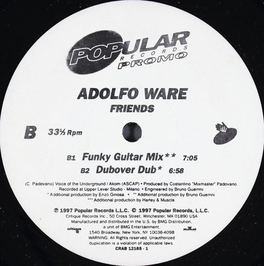 Adolfo Ware - Friends vinyl record, 12" (Very Good Plus (VG+)) | Lulo Records