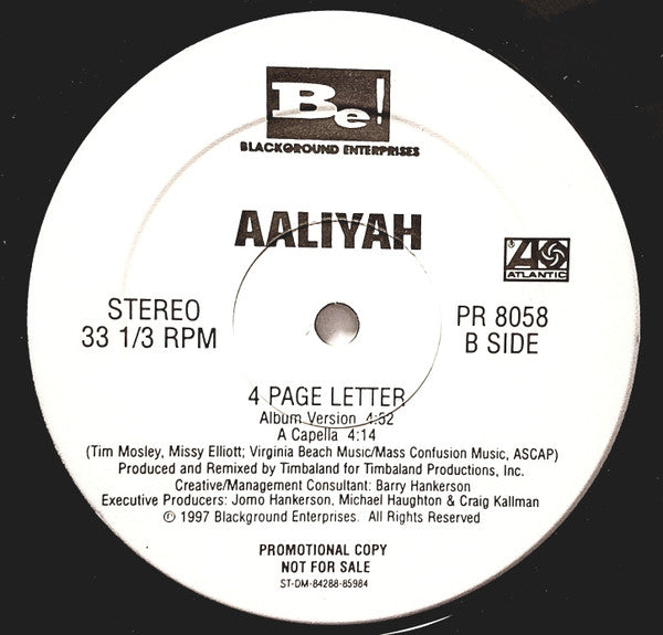 Aaliyah : 4 Page Letter (12", Promo)