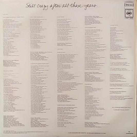 Paul Simon - Still Crazy After All These Years vinyl record, LP (Near Mint (NM or M-)) | Lulo Records