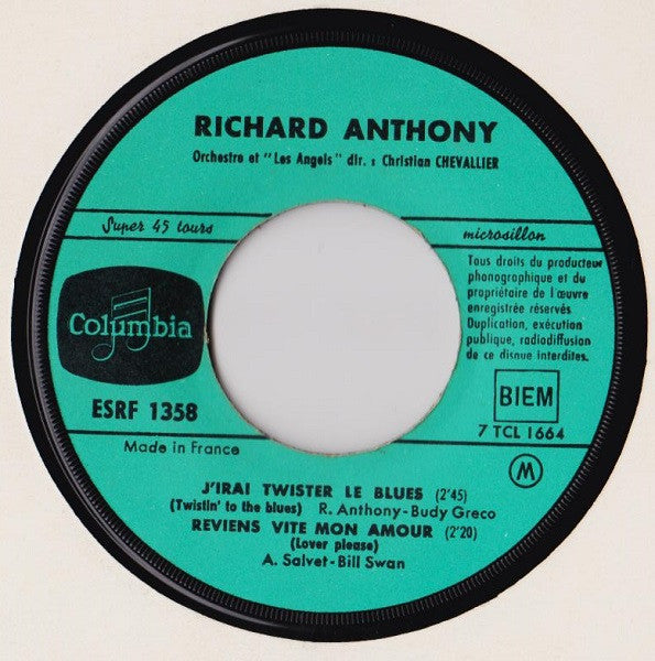 Richard Anthony (2) : J'irai Twister Le Blues (7", EP, RP, Red)