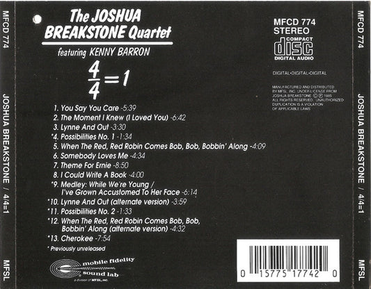 The Joshua Breakstone Quartet - 4/4=1 vinyl record, CD (Mint (M)) | Lulo Records