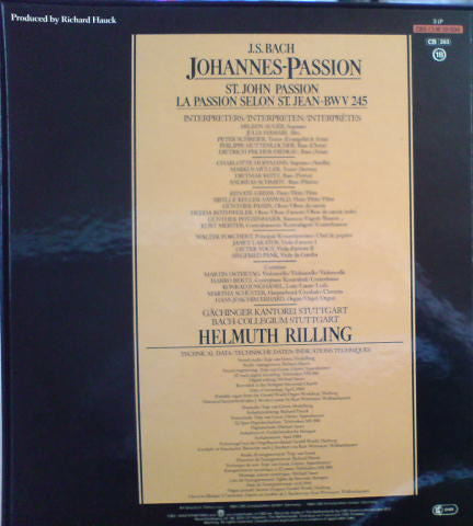 Johann Sebastian Bach, Helmuth Rilling, Gächinger Kantorei Stuttgart, Bachcollegium Stuttgart : Johannes Passion (St. John Passion, La Passion Selon St. Jean, BWV 245) (Box + 3xLP, Album)