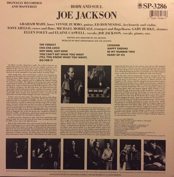 Joe Jackson : Body And Soul (LP, Album, RE)