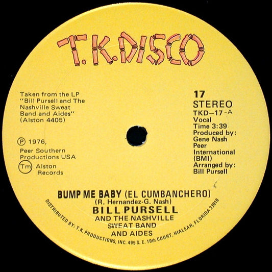 Bill Pursell And The Nashville Sweat Band And Aides : Bump Me Baby (El Cumbanchero) / Now (12")