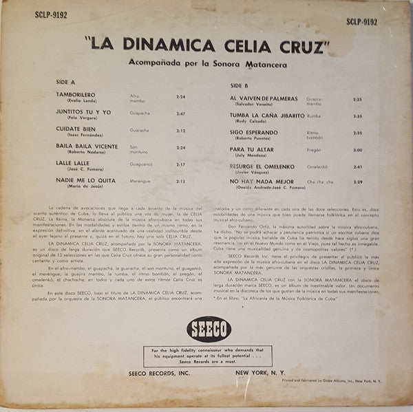 Celia Cruz Con La Sonora Matancera : La Dinamica! (LP, Album, Mono)
