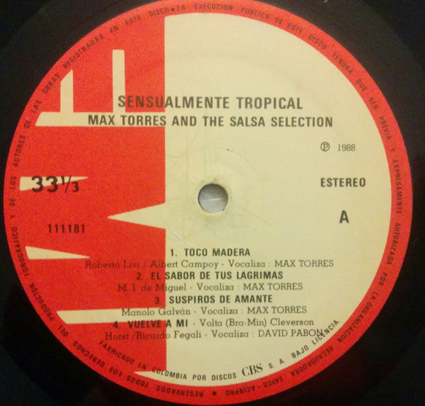Max Torres And The Salsa Selection : Sensualmente Tropical (LP, Album)
