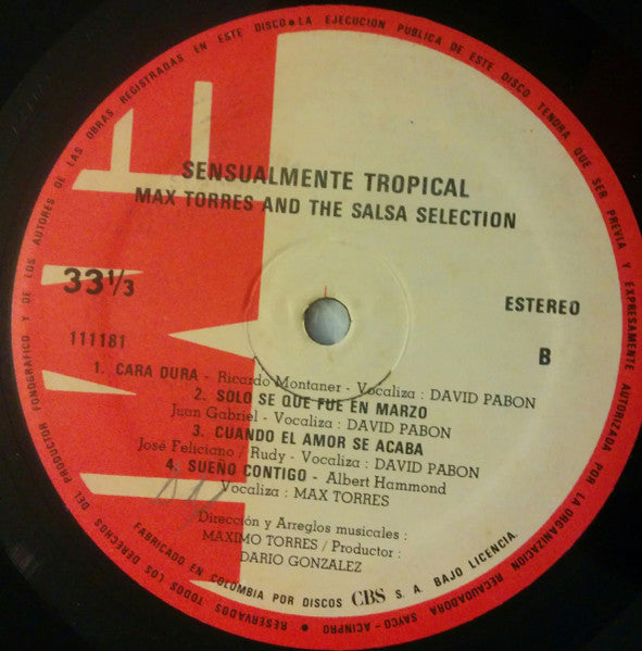 Max Torres And The Salsa Selection : Sensualmente Tropical (LP, Album)