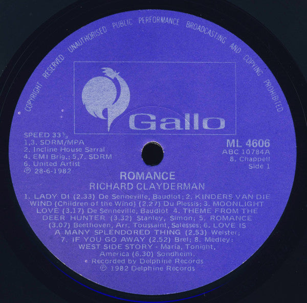 Richard Clayderman : Romance (LP, Album, DMM)