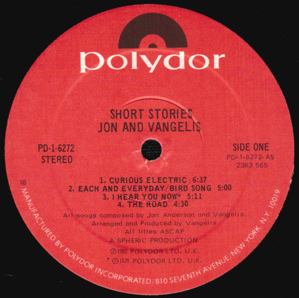 Jon & Vangelis : Short Stories (LP, Album, 18,)