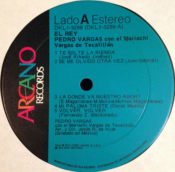 Pedro Vargas Con Mariachi Vargas de Tecalitlán : El Rey (LP, Album)