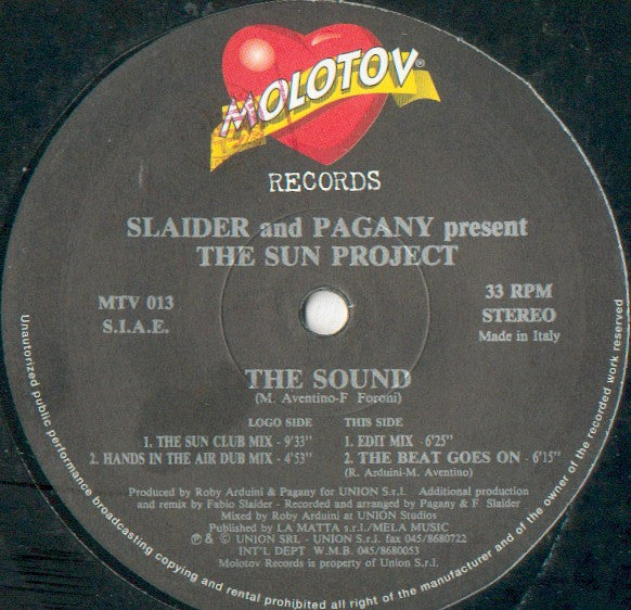 Slaider & Pagany Present The Sun Project (2) : The Sound (12")