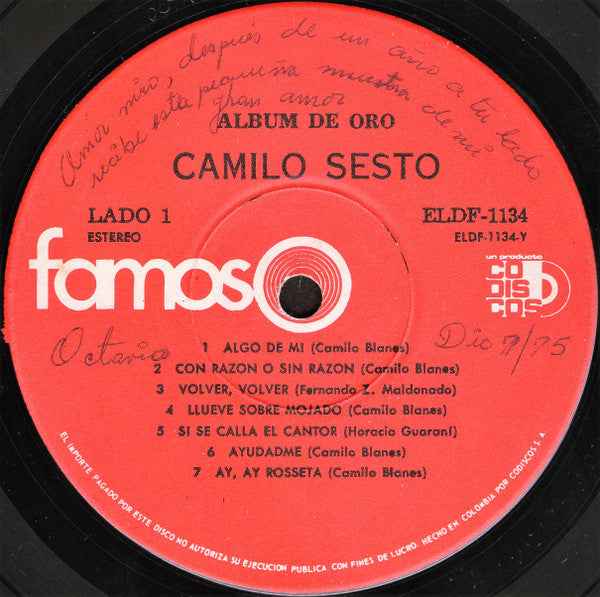 Camilo Sesto : Album De Oro (LP, Comp)