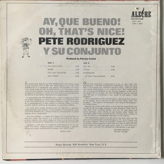 Pete Rodriguez Y Su Conjunto - Oh, That's Nice! (Ay, Que Bueno!) vinyl record, LP (Very Good Plus (VG+)) | Lulo Records