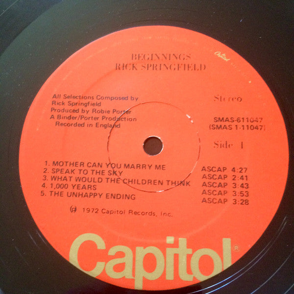 Rick Springfield : Beginnings (LP, Album, Club, Gat)