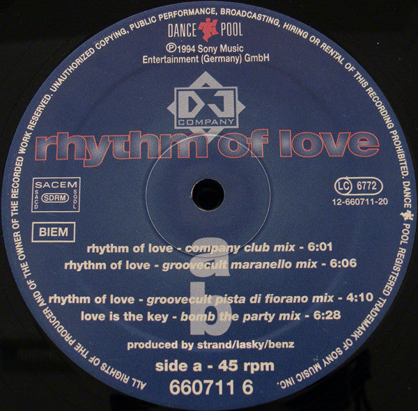 DJ Company : Rhythm Of Love (12")
