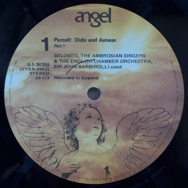 Henry Purcell : Victoria De Los Angeles, Peter Glossop, Heather Harper, Patricia Johnson (3), Elizabeth Robson, Clare Walmesley, Sybil Michelow, Robert Tear, The Ambrosian Singers, English Chamber Orchestra, Raymond Leppard, Sir John Barbirolli : Dido And Aeneas (LP, Album, RE)