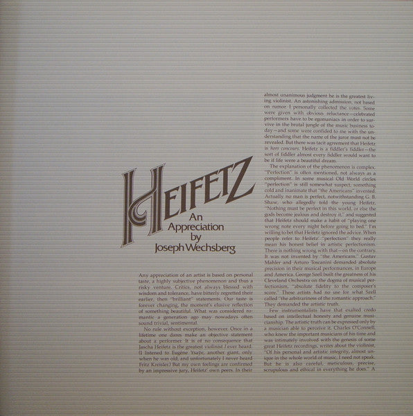 Jascha Heifetz : The Heifetz Collection • Volume 3 / 1935-1937 (4xLP, Mono + Box, Comp)