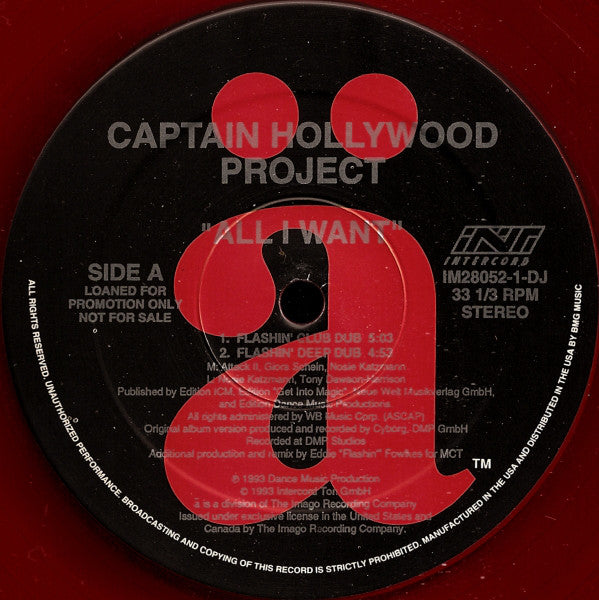 Captain Hollywood Project : All I Want (12", Promo, Red)