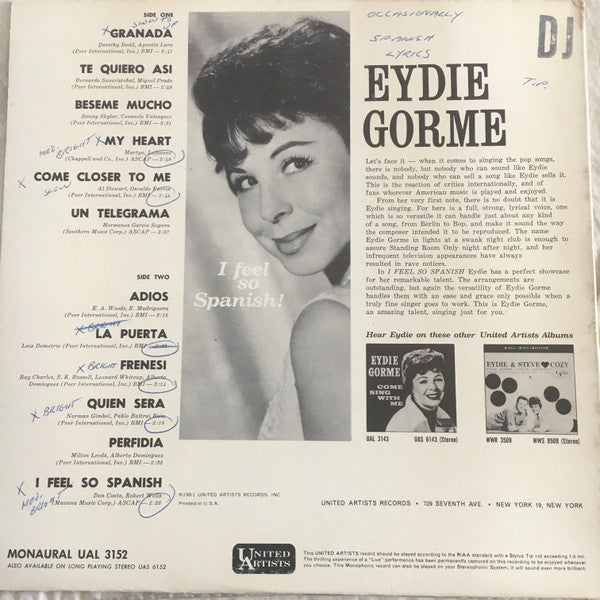 Eydie Gormé : I Feel So Spanish (LP, Mono, Promo)