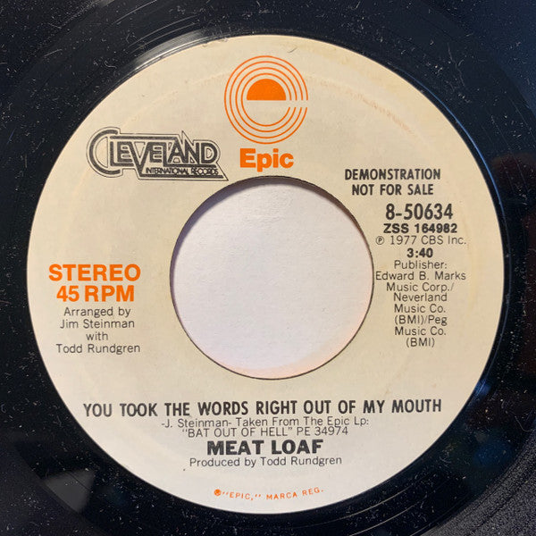 Meat Loaf : You Took The Words Right Out Of My Mouth (7", Mono, Promo, Styrene, Ter)