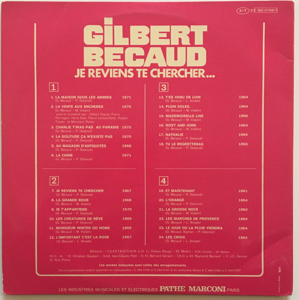 Gilbert Bécaud : Je Reviens Te Chercher... (2xLP, Comp, Gat)