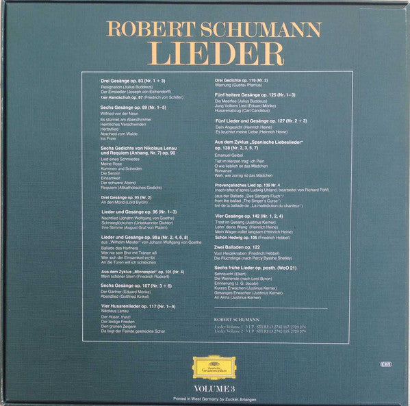 Robert Schumann - Dietrich Fischer-Dieskau, Christoph Eschenbach : Lieder Volume 3 - Nach Gedichten Von = On Poems By = Sur Des Poèmes De Byron ▪ Goethe ▪ Lenau ▪ Von Der Neun  (3xLP + Box)
