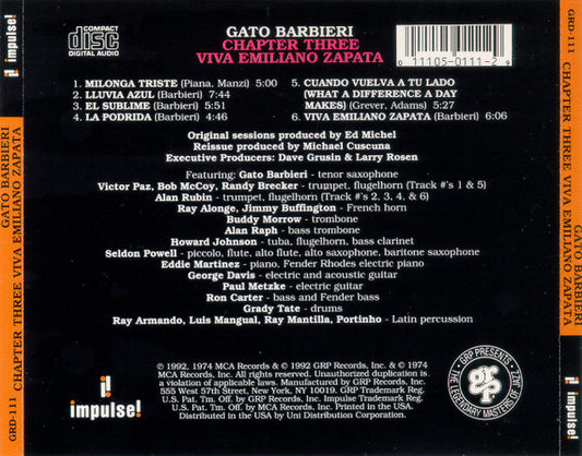 Gato Barbieri - Chapter Three - Viva Emiliano Zapata vinyl record, CD (Mint (M)) | Lulo Records