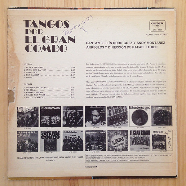 El Gran Combo : Tangos (LP, Album, RE)