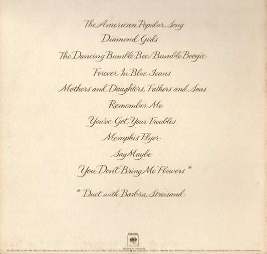 Neil Diamond - You Don't Bring Me Flowers vinyl record, LP (Near Mint (NM or M-)) | Lulo Records